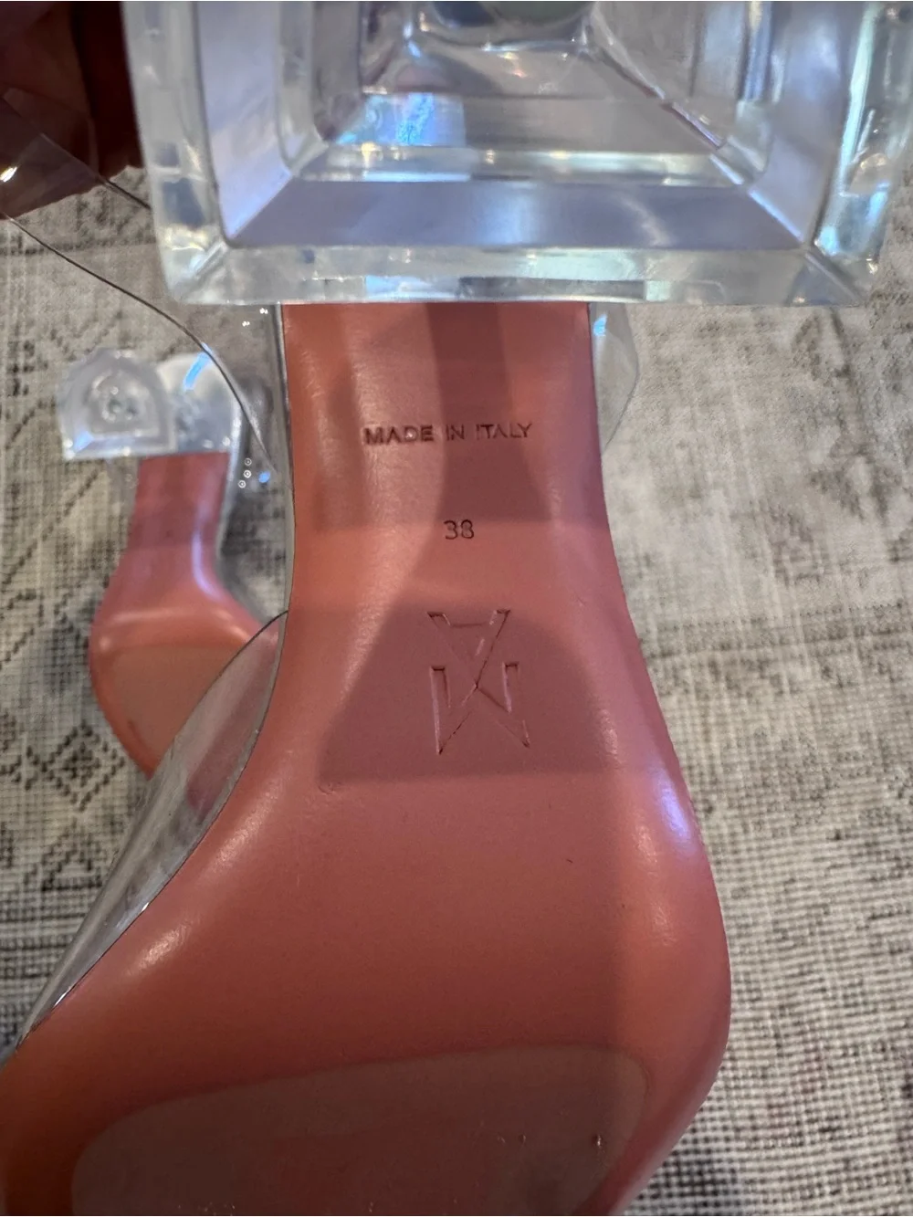 Amina Muaddi Transparent Pointed Slingback Pumps with Caramel Insole